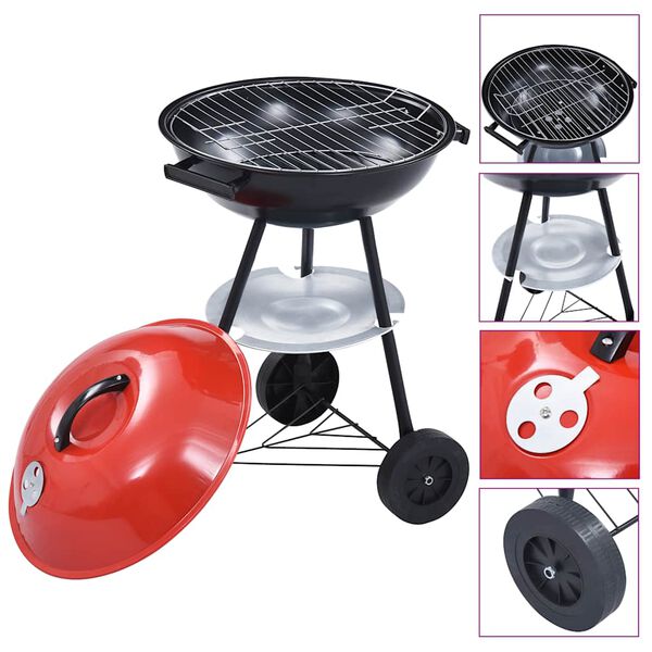 vidaXL Przenośny grill węglowy XXL, z k&oacute;łkami, 44 cm