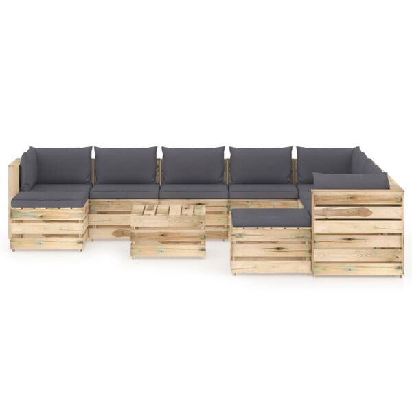 vidaXL 11-cz. zestaw wypoczynkowy do ogrodu, z poduszkami, drewniany