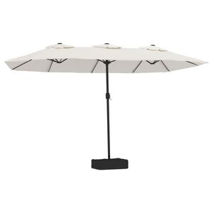 vidaXL Podw&oacute;jny parasol ogrodowy z LED, piaskowy, 449x265 cm
