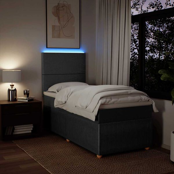 vidaXL Ł&oacute;żko kontynentalne z materacem, ciemnoszara tkanina 80x200 cm