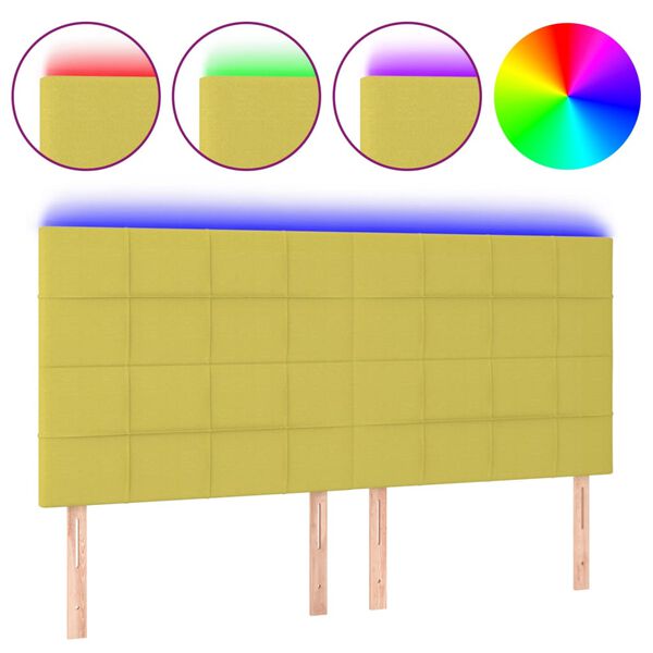 vidaXL Zagł&oacute;wek do ł&oacute;żka z LED, zielony, 160x5x118/128 cm, tkanina