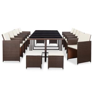 vidaXL 15-cz. zestaw mebli ogrodowych z poduszkami, rattan PE, brązowy