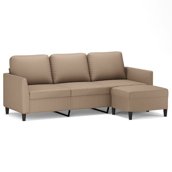 vidaXL 3-osobowa sofa z podnóżkiem, cappuccino, 180 cm, sztuczna skóra