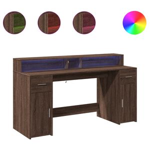 vidaXL Biurko z podświetleniem LED, brązowy dąb, 160x55x91 cm