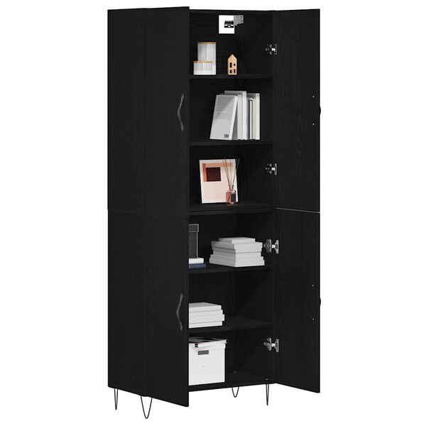 vidaXL Highboard 2 pcs Czarny Dąb Drewno inżynieryjne i szkło