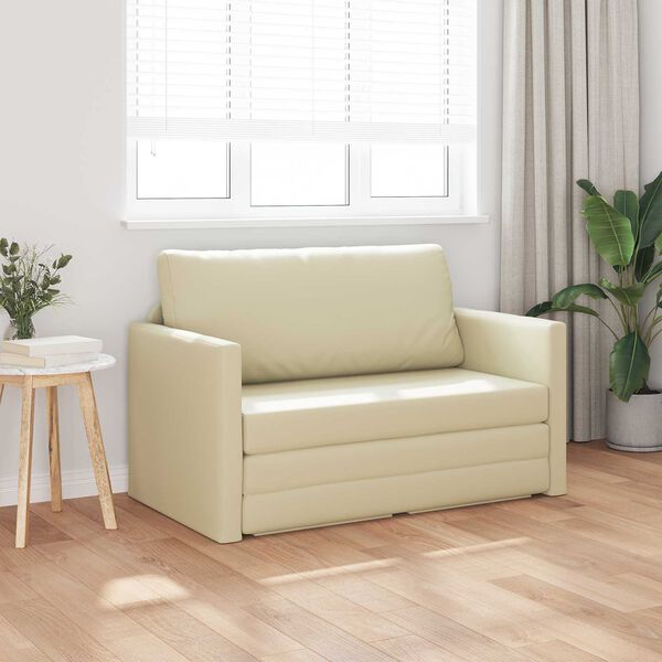 vidaXL Sofa Bed 110cm Kremowy Sztuczna sk&oacute;ra