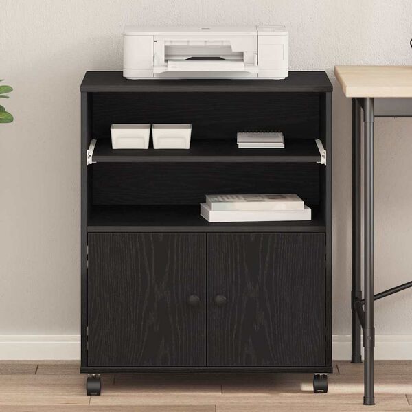 vidaXL Stojak na drukarkę z przechowywaniem Czarny Dąb 60 x 48 x 74 cm