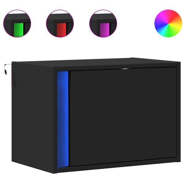 vidaXL Wisząca szafka nocna z podświetleniem LED, czarna