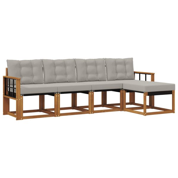 vidaXL Zestaw sof na zewnątrz z poduszką 5 pcs Naturalny i Jasny Szary