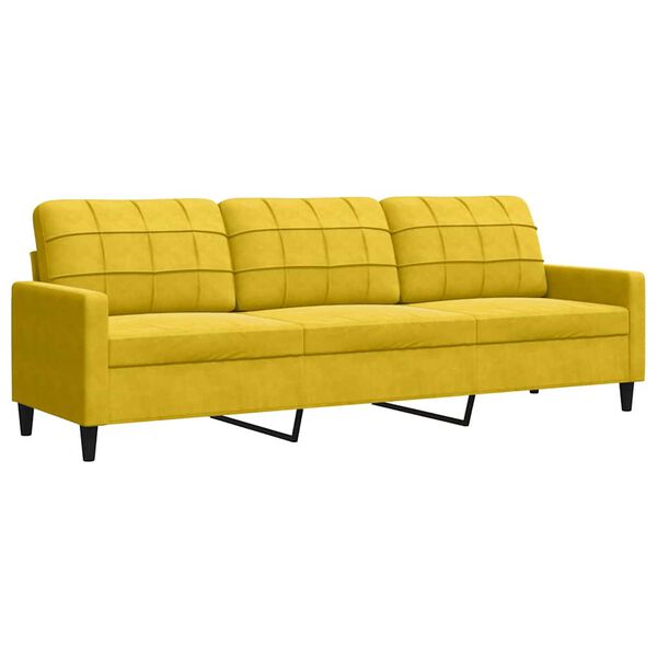 vidaXL Sofa 3-osobowa, żółty, 210 cm, tapicerowana aksamitem