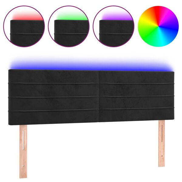 vidaXL Zagł&oacute;wek do ł&oacute;żka z LED, czarny, 144x5x78/88 cm, aksamit