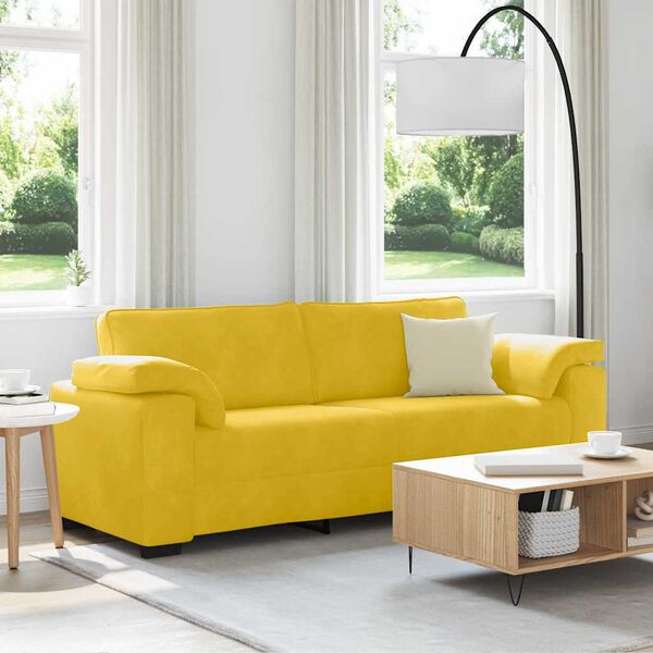 vidaXL Sofa 3-osobowa, ż&oacute;łta, 220x77x82 cm, aksamit