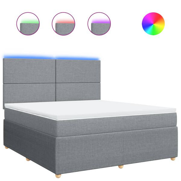 vidaXL Ł&oacute;żko kontynentalne z materacem, jasnoszare, tkanina, 180x200cm