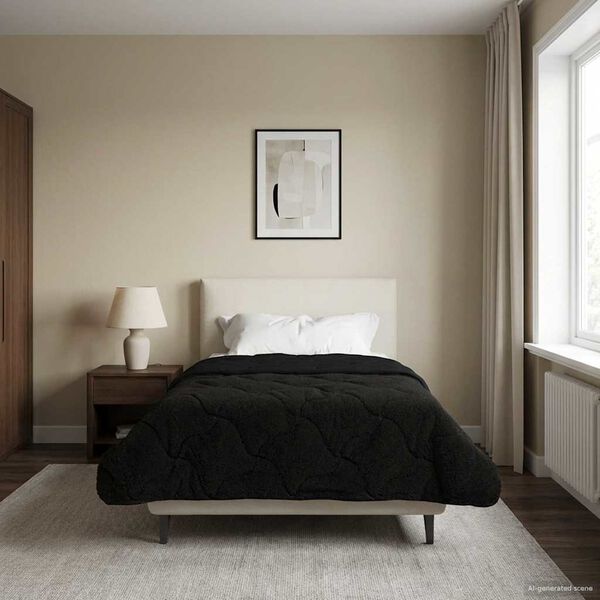 vidaXL Letni Kołdra Czarny 140 x 200 cm Mikrofibra i Fleece Teddy