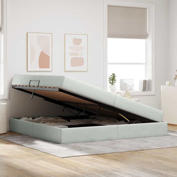 vidaXL Ł&oacute;żko z miejscem na przechowywanie i materacem Jasnoszary