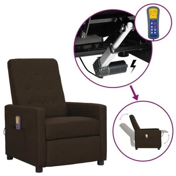 vidaXL Podnoszony fotel masujący, ciemnobrązowy, obity tkaniną