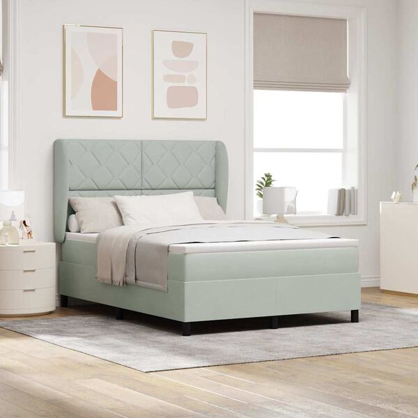 vidaXL Ł&oacute;żko sprężynowe z materacem Jasnoszary 190 x 140 cm Aksamit