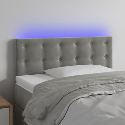 vidaXL Zagłówek do łóżka z LED, jasnoszary, 100x5x78/88 cm, aksamit