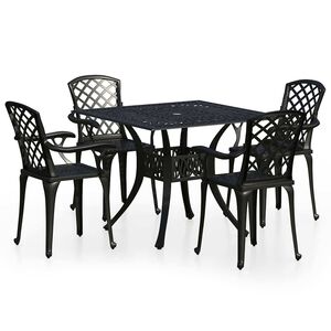 vidaXL 5-cz. zestaw mebli bistro ze stopu aluminium, czarny