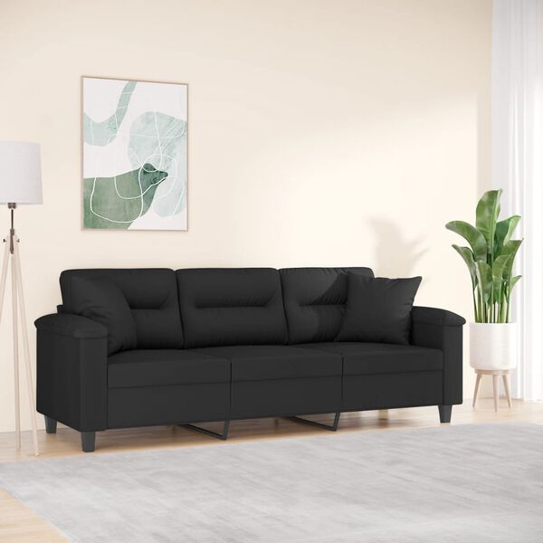 vidaXL 3-osobowa sofa z poduszkami, czarna, 180 cm, mikrofibra