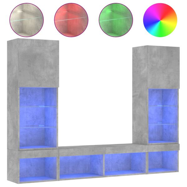 vidaXL 5-częściowy zestaw mebli TV z LED, szarość betonu