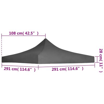 vidaXL Dach namiotu imprezowego, 3 x 3 m, antracytowy