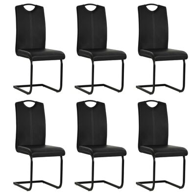 vidaXL Krzesła stołowe, wspornikowe, 6 szt., czarne, sztuczna skóra