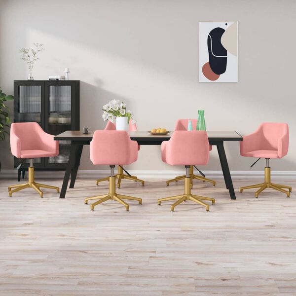 vidaXL Obrotowe krzesła stołowe, 6 szt., r&oacute;żowe, obite aksamitem