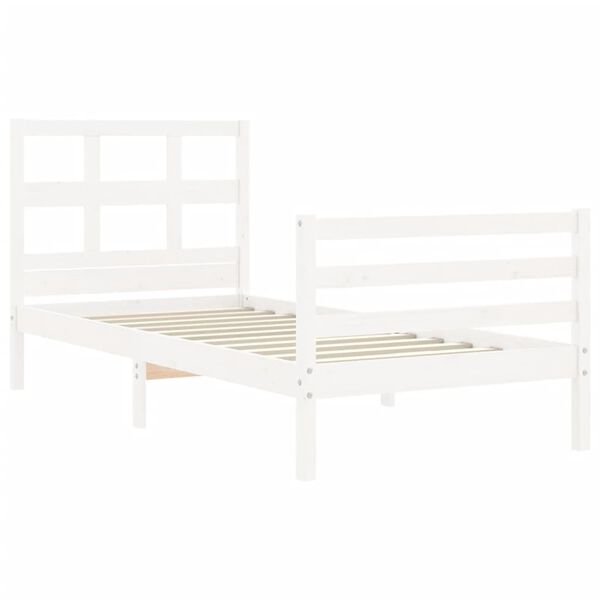 vidaXL Rama ł&oacute;żka z wezgłowiem, biała, lite drewno