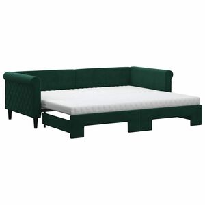 vidaXL Sofa rozsuwana z materacami, ciemnozielona, 90x200 cm, aksamit