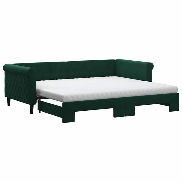vidaXL Sofa rozsuwana z materacami, ciemnozielona, 90x200 cm, aksamit