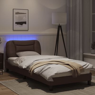 vidaXL Rama łóżka z LED, brązowa, 80x200 cm, sztuczna skóra