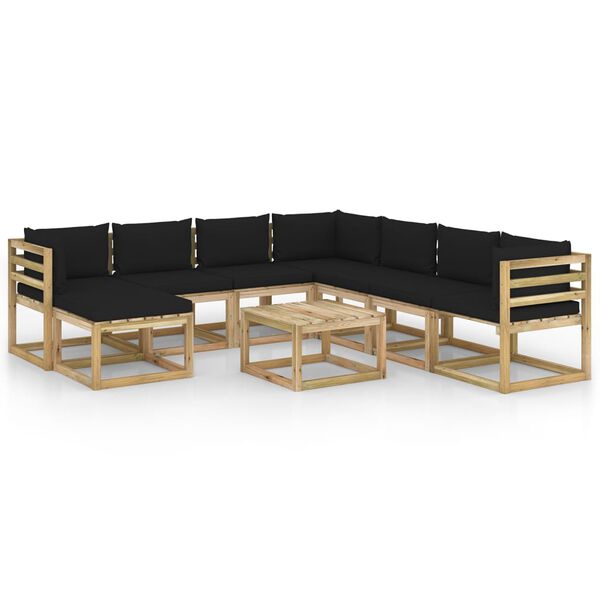 vidaXL 9-cz. zestaw wypoczynkowy z poduszkami, impregnowana sosna