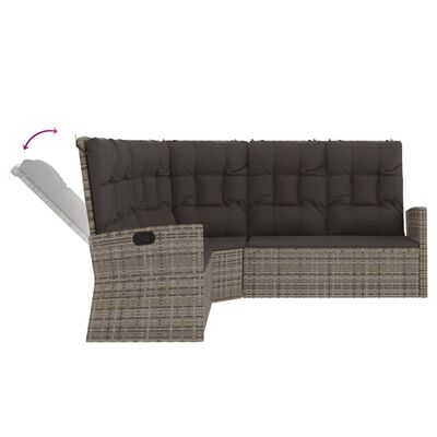 vidaXL Rozkładana sofa narożna z poduszkami, szara, polirattan