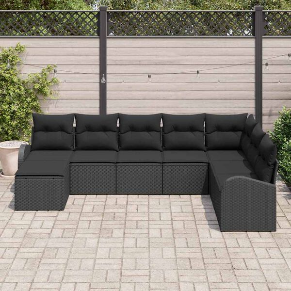 vidaXL Zestaw Sof na Ogród z poduszką 8 pcs Czarny Rattan poli