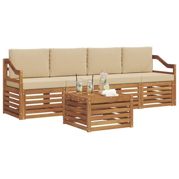 vidaXL Zestawy sof 5 pcs Naturalny i Beżowy Lite Drewno Akacji