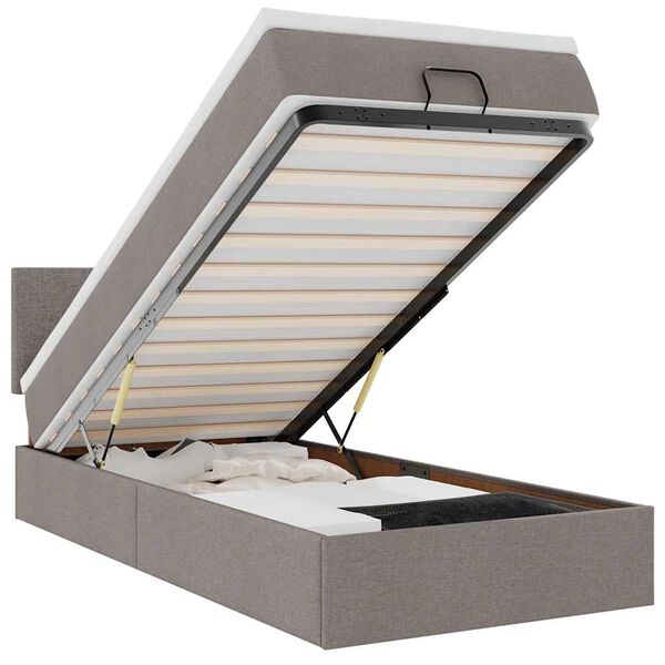 vidaXL Ł&oacute;żko otomana z materacem i LED, taupe, 90x200 cm, tkanina