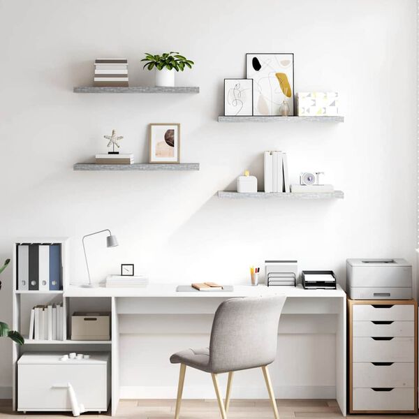 vidaXL P&oacute;łki ścienne, 4 szt., szarość betonu, 80 x 23,5 x 3,8 cm, MDF