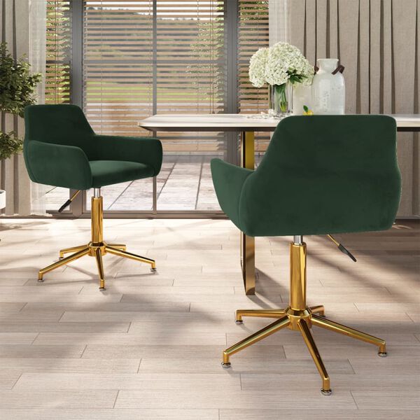 vidaXL Obrotowe krzesła stołowe, 2 szt., ciemnozielone, aksamitne