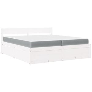 vidaXL Ł&oacute;żko z szufladami i materacem, białe, 200x200 cm, sosnowe