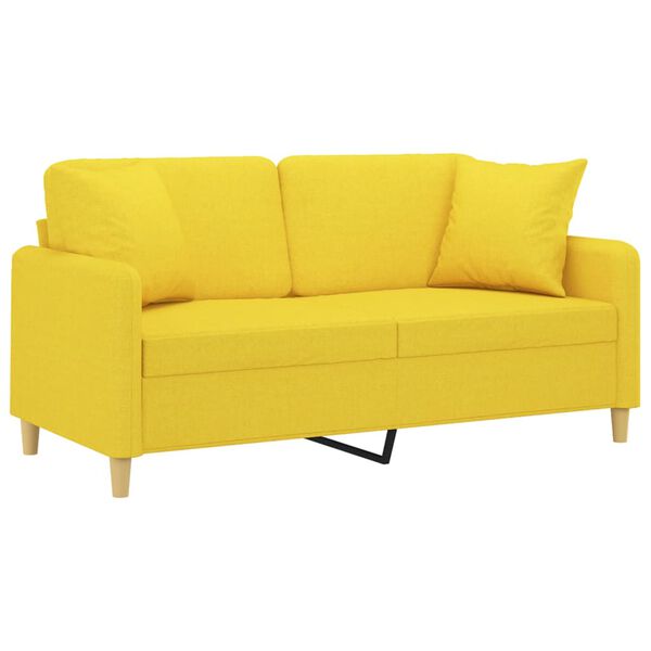 vidaXL 2-osobowa sofa z poduszkami, jasnoż&oacute;łta, 140 cm, tkanina