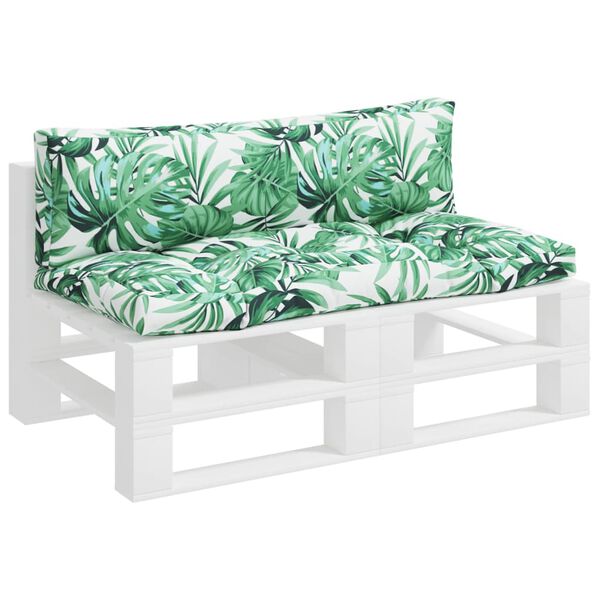 vidaXL Poduszki na sofę z palet, 2 szt., wzór w liście, tkanina