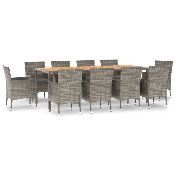 vidaXL 11-cz. zestaw mebli do ogrodu, z poduszkami, szary rattan PE