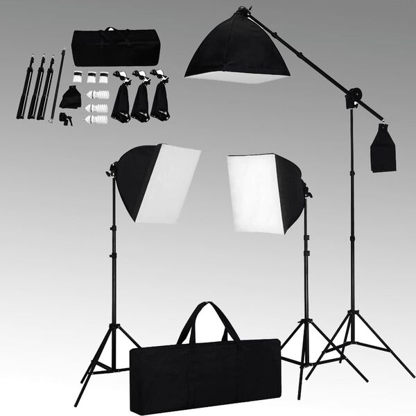 vidaXL Fotograficzny zestaw studyjny z lampami softbox i tłem