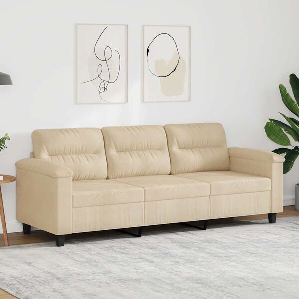 vidaXL 3-osobowa sofa, kremowa, 180 cm, tapicerowana mikrofibrą