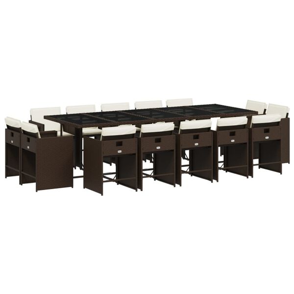 vidaXL 15-cz. zestaw mebli ogrodowych z poduszkami, brązowy, rattan PE