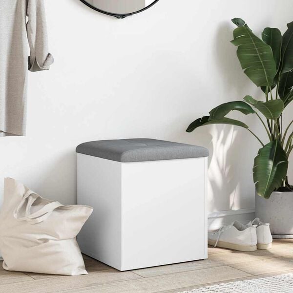 vidaXL Ławka ze schowkiem, biała, 42x42x45 cm, drewno konstrukcyjne