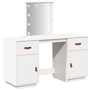 vidaXL Toaletka z LED, vit, lite drewno sosnowe