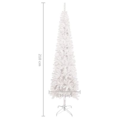 vidaXL Smukła choinka z lampkami i bombkami, biała, 210 cm
