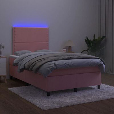 vidaXL Łóżko kontynentalne z materacem i LED, różowe, 120x190 cm